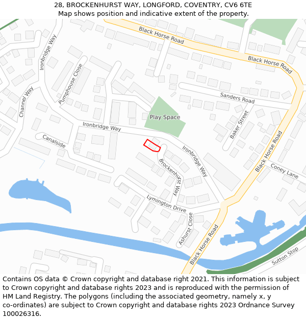 28, BROCKENHURST WAY, LONGFORD, COVENTRY, CV6 6TE: Location map and indicative extent of plot