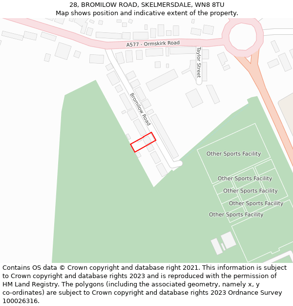 28, BROMILOW ROAD, SKELMERSDALE, WN8 8TU: Location map and indicative extent of plot