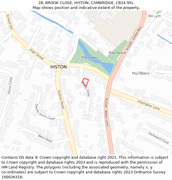 28, BROOK CLOSE, HISTON, CAMBRIDGE, CB24 9XL: Location map and indicative extent of plot