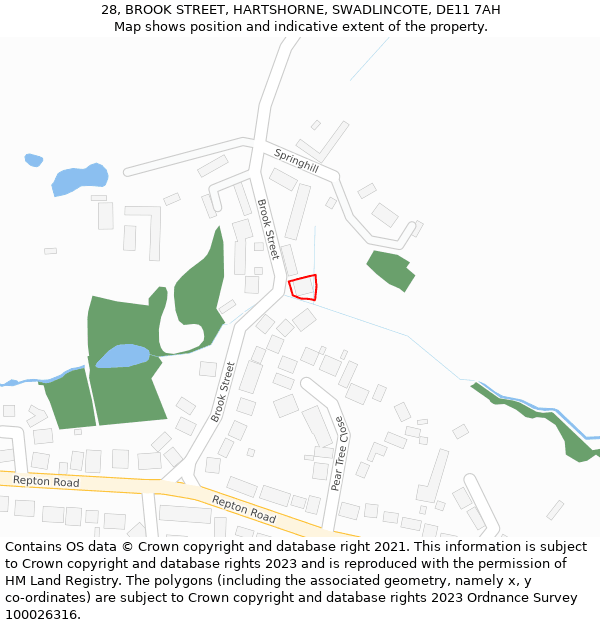 28, BROOK STREET, HARTSHORNE, SWADLINCOTE, DE11 7AH: Location map and indicative extent of plot