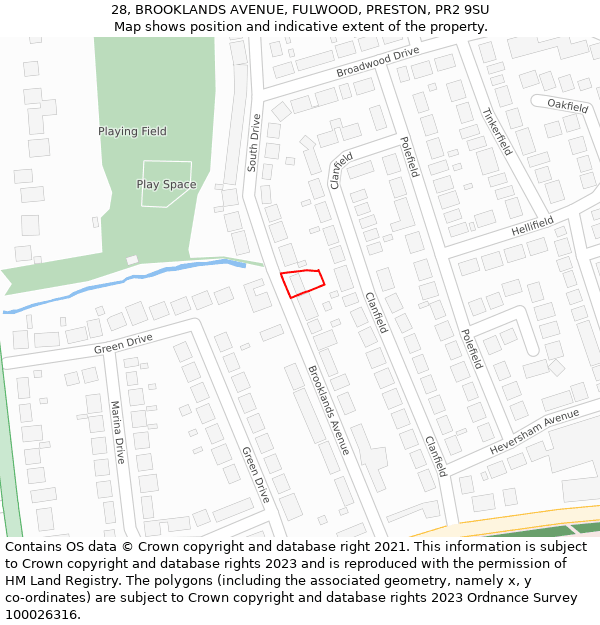 28, BROOKLANDS AVENUE, FULWOOD, PRESTON, PR2 9SU: Location map and indicative extent of plot
