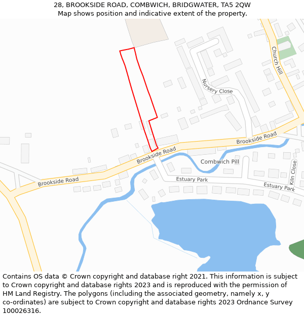 28, BROOKSIDE ROAD, COMBWICH, BRIDGWATER, TA5 2QW: Location map and indicative extent of plot