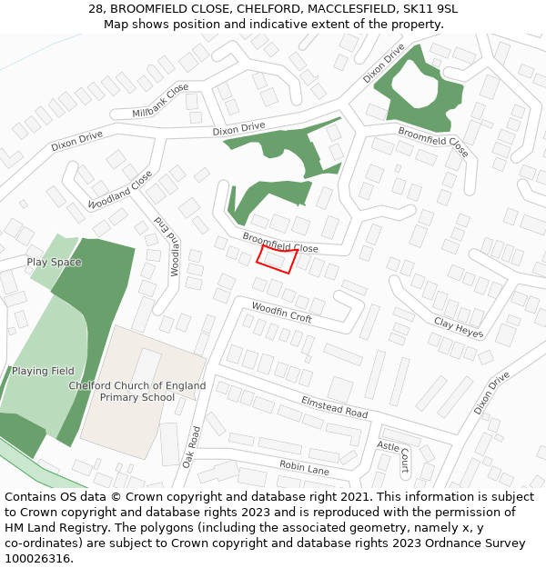 28, BROOMFIELD CLOSE, CHELFORD, MACCLESFIELD, SK11 9SL: Location map and indicative extent of plot