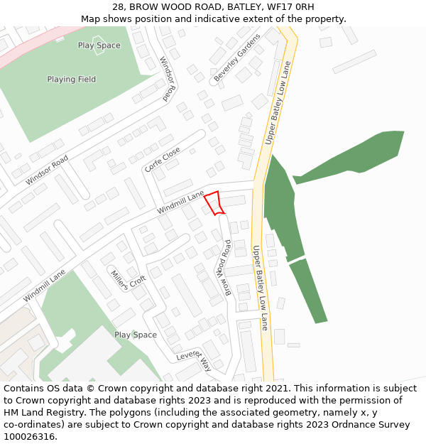 28, BROW WOOD ROAD, BATLEY, WF17 0RH: Location map and indicative extent of plot