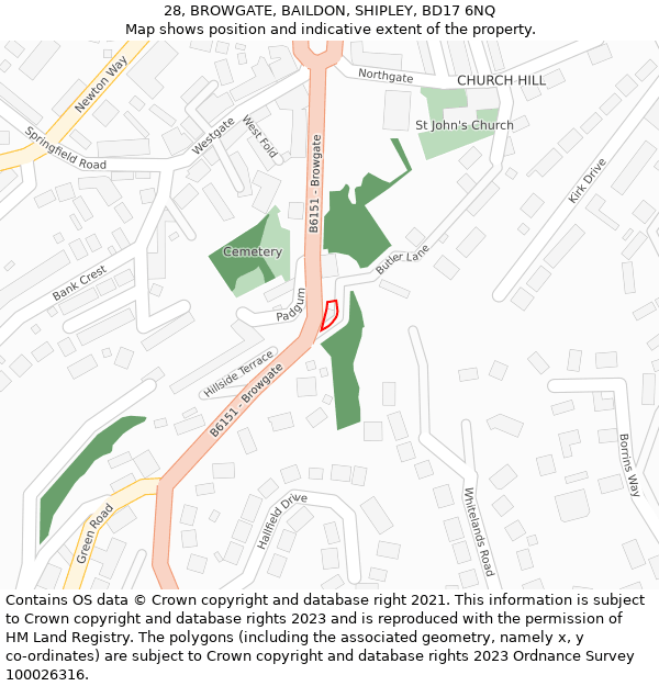 28, BROWGATE, BAILDON, SHIPLEY, BD17 6NQ: Location map and indicative extent of plot