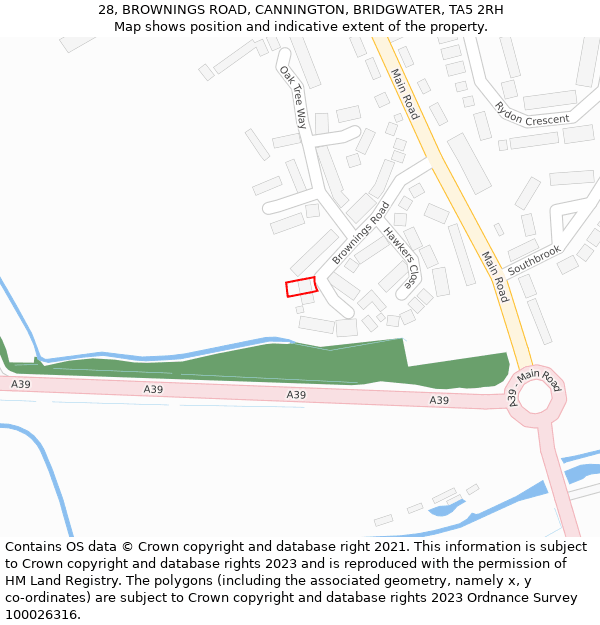 28, BROWNINGS ROAD, CANNINGTON, BRIDGWATER, TA5 2RH: Location map and indicative extent of plot