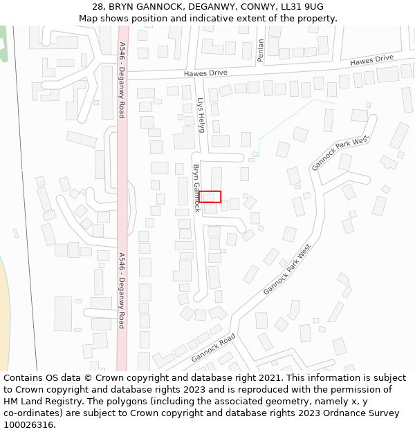 28, BRYN GANNOCK, DEGANWY, CONWY, LL31 9UG: Location map and indicative extent of plot