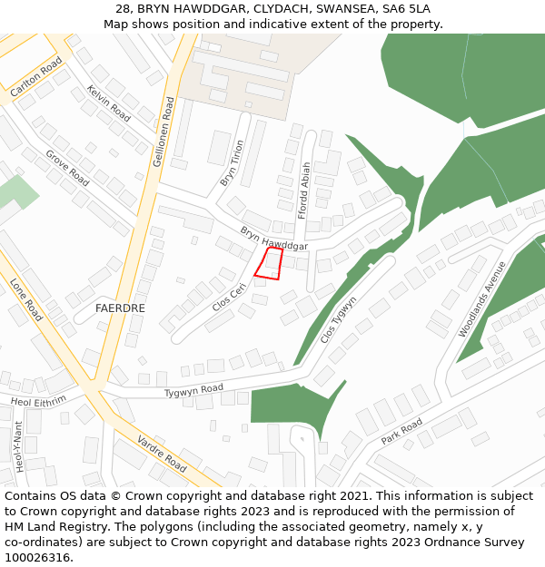 28, BRYN HAWDDGAR, CLYDACH, SWANSEA, SA6 5LA: Location map and indicative extent of plot