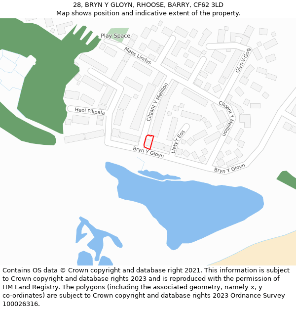 28, BRYN Y GLOYN, RHOOSE, BARRY, CF62 3LD: Location map and indicative extent of plot