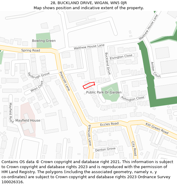 28, BUCKLAND DRIVE, WIGAN, WN5 0JR: Location map and indicative extent of plot