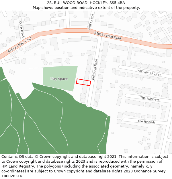 28, BULLWOOD ROAD, HOCKLEY, SS5 4RA: Location map and indicative extent of plot