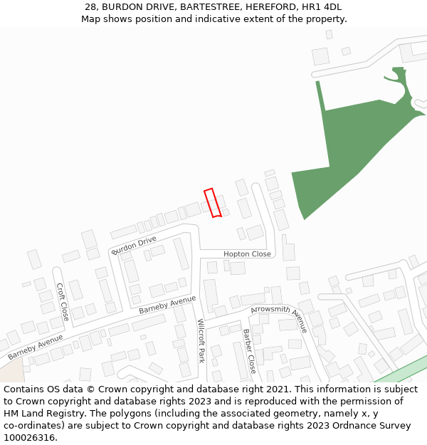 28, BURDON DRIVE, BARTESTREE, HEREFORD, HR1 4DL: Location map and indicative extent of plot