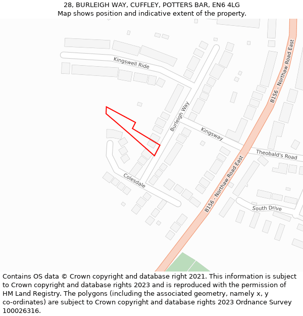 28, BURLEIGH WAY, CUFFLEY, POTTERS BAR, EN6 4LG: Location map and indicative extent of plot