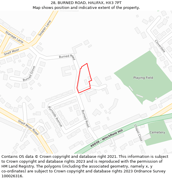 28, BURNED ROAD, HALIFAX, HX3 7PT: Location map and indicative extent of plot