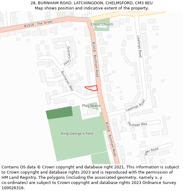 28, BURNHAM ROAD, LATCHINGDON, CHELMSFORD, CM3 6EU: Location map and indicative extent of plot