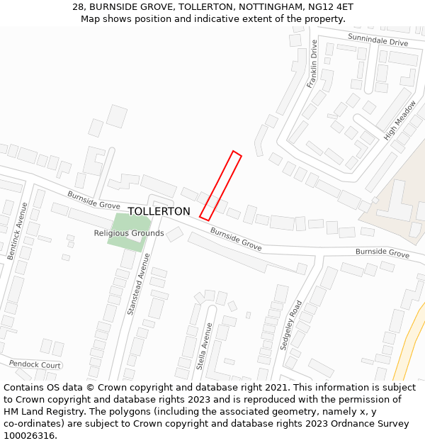 28, BURNSIDE GROVE, TOLLERTON, NOTTINGHAM, NG12 4ET: Location map and indicative extent of plot