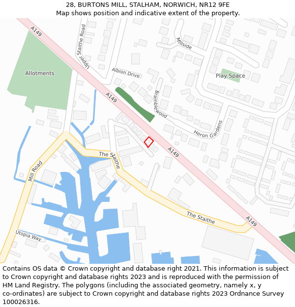 28, BURTONS MILL, STALHAM, NORWICH, NR12 9FE: Location map and indicative extent of plot