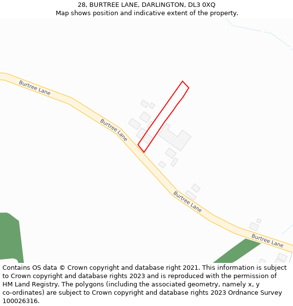 28, BURTREE LANE, DARLINGTON, DL3 0XQ: Location map and indicative extent of plot