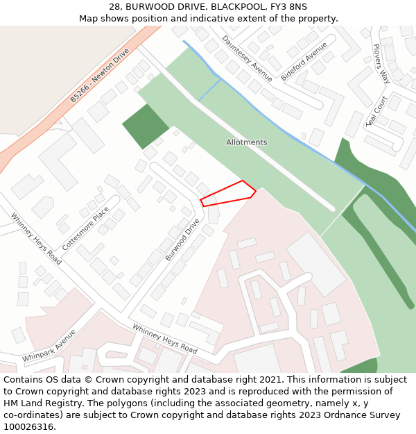 28, BURWOOD DRIVE, BLACKPOOL, FY3 8NS: Location map and indicative extent of plot