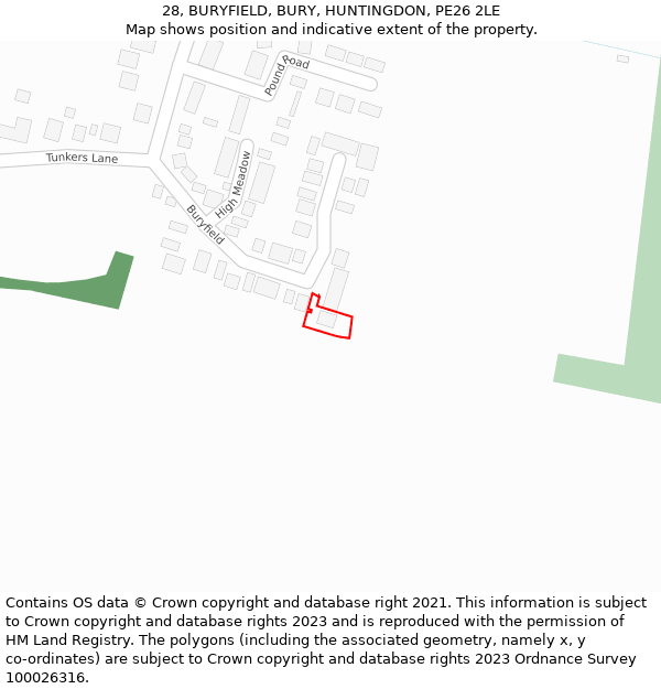 28, BURYFIELD, BURY, HUNTINGDON, PE26 2LE: Location map and indicative extent of plot