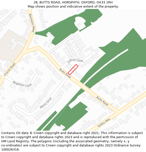 28, BUTTS ROAD, HORSPATH, OXFORD, OX33 1RH: Location map and indicative extent of plot