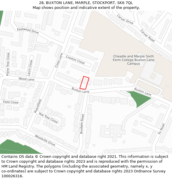 28, BUXTON LANE, MARPLE, STOCKPORT, SK6 7QL: Location map and indicative extent of plot