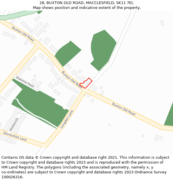 28, BUXTON OLD ROAD, MACCLESFIELD, SK11 7EL: Location map and indicative extent of plot