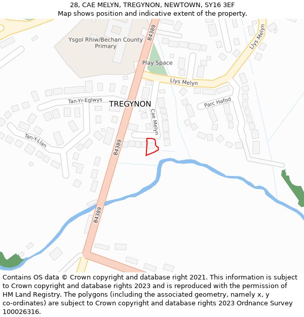 28, CAE MELYN, TREGYNON, NEWTOWN, SY16 3EF: Location map and indicative extent of plot