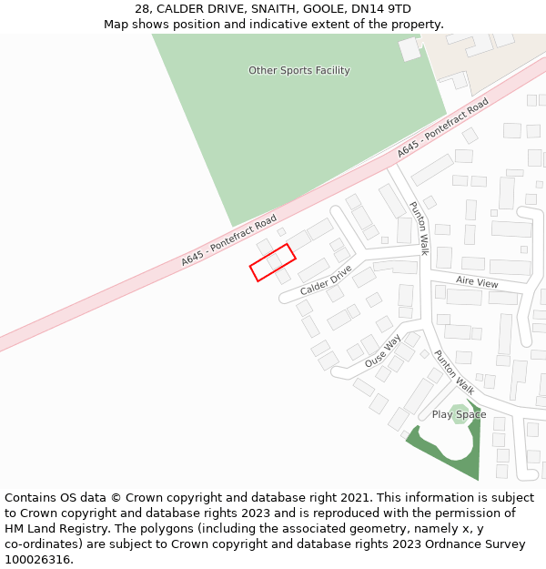 28, CALDER DRIVE, SNAITH, GOOLE, DN14 9TD: Location map and indicative extent of plot