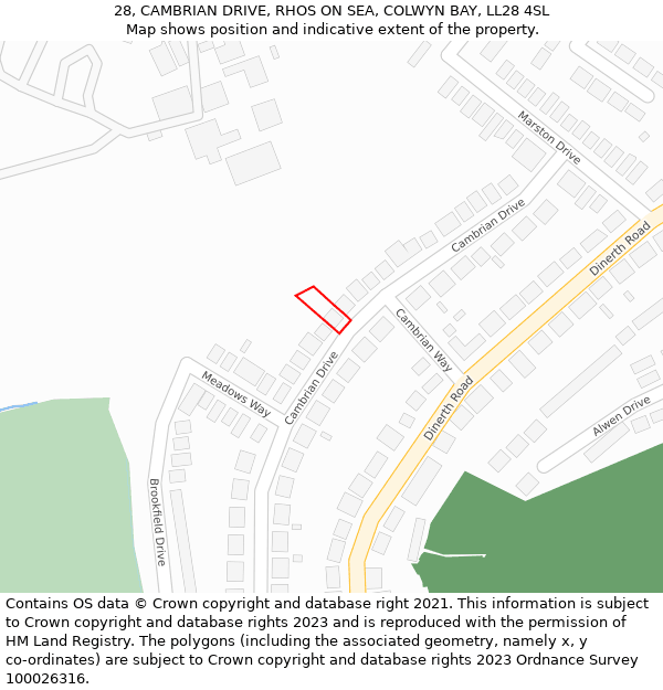 28, CAMBRIAN DRIVE, RHOS ON SEA, COLWYN BAY, LL28 4SL: Location map and indicative extent of plot