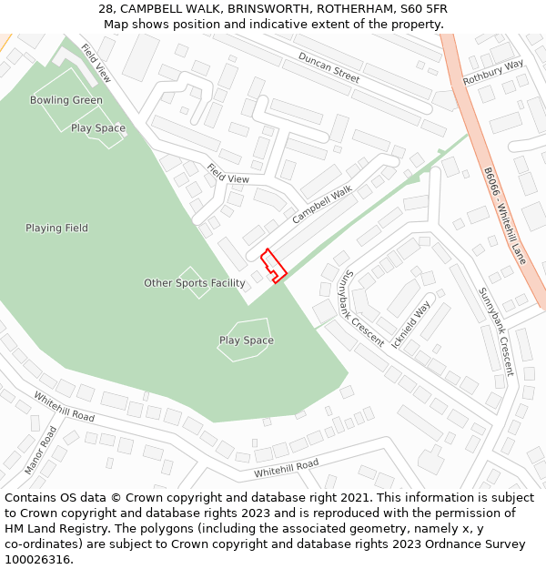 28, CAMPBELL WALK, BRINSWORTH, ROTHERHAM, S60 5FR: Location map and indicative extent of plot