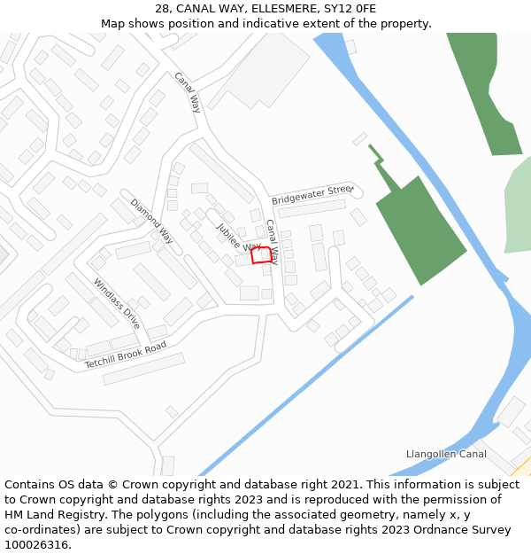 28, CANAL WAY, ELLESMERE, SY12 0FE: Location map and indicative extent of plot