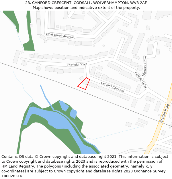 28, CANFORD CRESCENT, CODSALL, WOLVERHAMPTON, WV8 2AF: Location map and indicative extent of plot