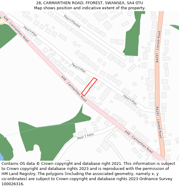 28, CARMARTHEN ROAD, FFOREST, SWANSEA, SA4 0TU: Location map and indicative extent of plot