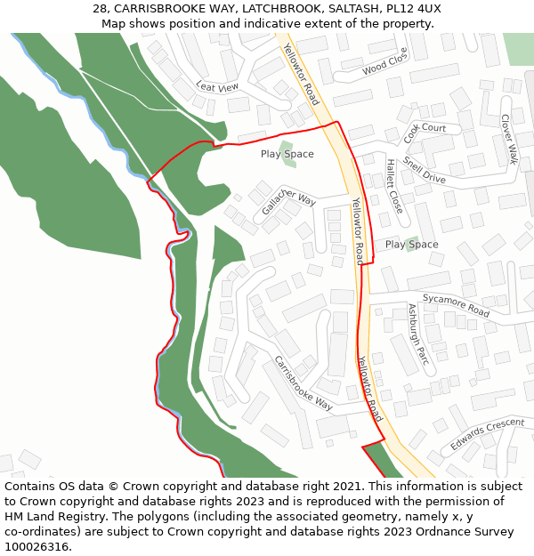 28, CARRISBROOKE WAY, LATCHBROOK, SALTASH, PL12 4UX: Location map and indicative extent of plot