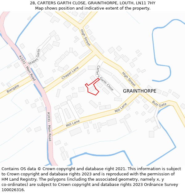 28, CARTERS GARTH CLOSE, GRAINTHORPE, LOUTH, LN11 7HY: Location map and indicative extent of plot