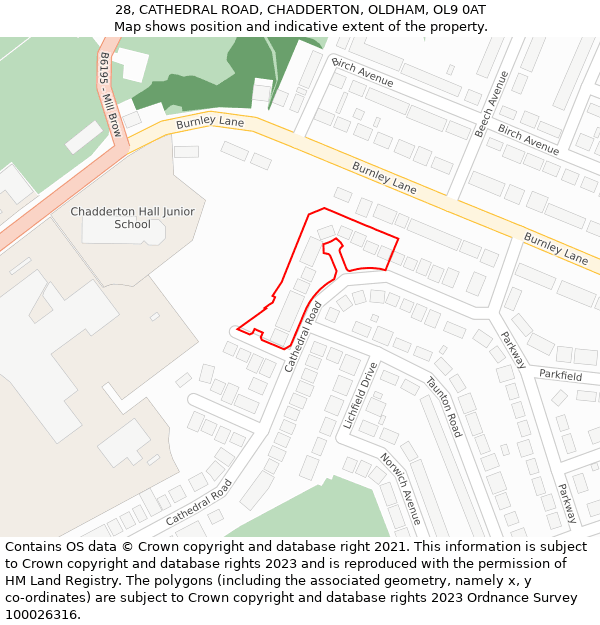 28, CATHEDRAL ROAD, CHADDERTON, OLDHAM, OL9 0AT: Location map and indicative extent of plot