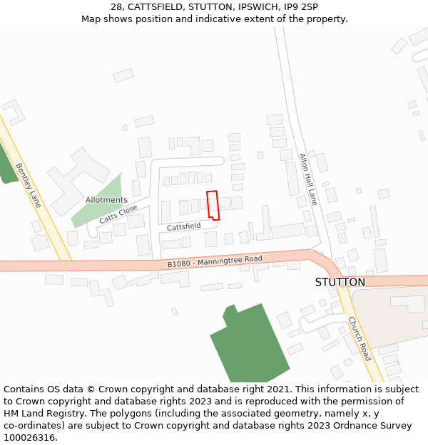 28, CATTSFIELD, STUTTON, IPSWICH, IP9 2SP: Location map and indicative extent of plot