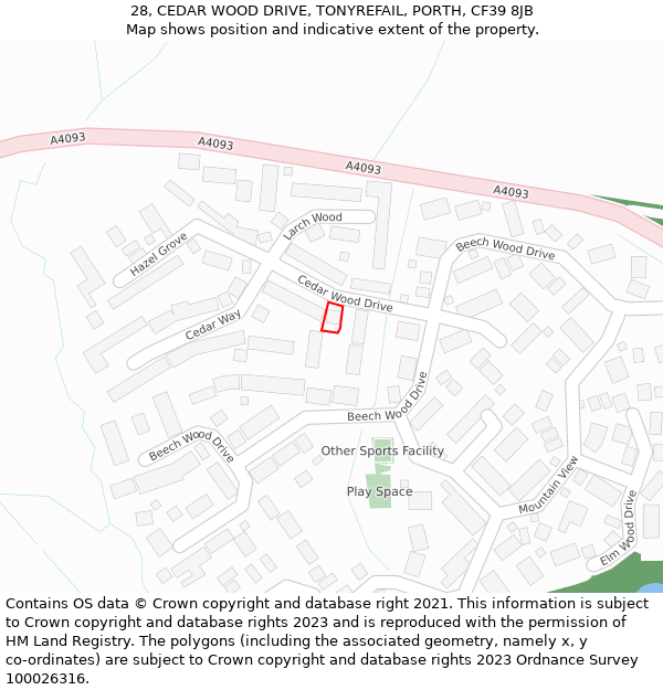 28, CEDAR WOOD DRIVE, TONYREFAIL, PORTH, CF39 8JB: Location map and indicative extent of plot