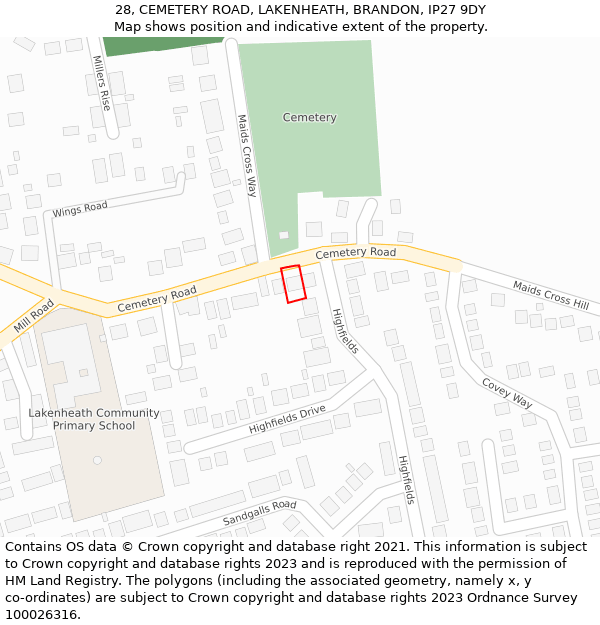 28, CEMETERY ROAD, LAKENHEATH, BRANDON, IP27 9DY: Location map and indicative extent of plot