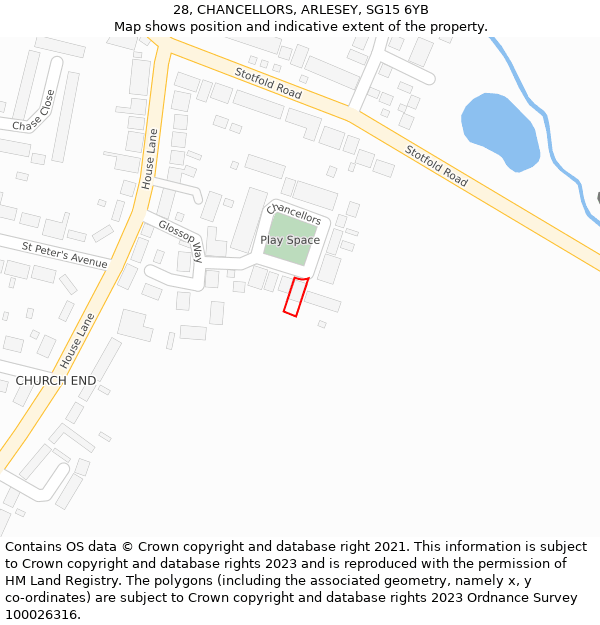 28, CHANCELLORS, ARLESEY, SG15 6YB: Location map and indicative extent of plot