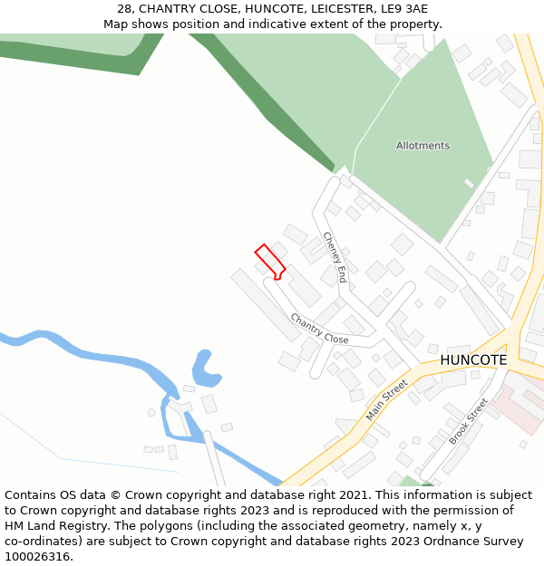 28, CHANTRY CLOSE, HUNCOTE, LEICESTER, LE9 3AE: Location map and indicative extent of plot