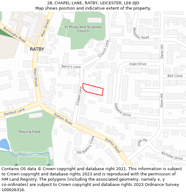 28, CHAPEL LANE, RATBY, LEICESTER, LE6 0JD: Location map and indicative extent of plot