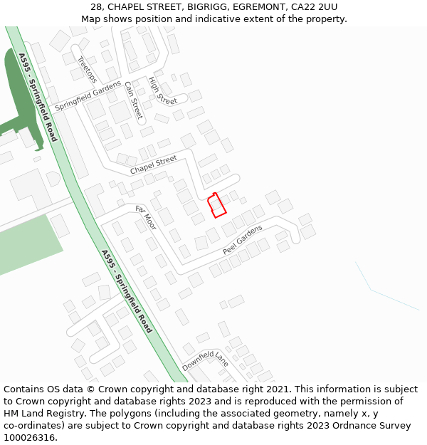 28, CHAPEL STREET, BIGRIGG, EGREMONT, CA22 2UU: Location map and indicative extent of plot