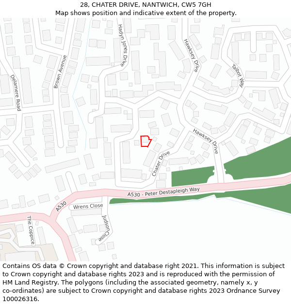 28, CHATER DRIVE, NANTWICH, CW5 7GH: Location map and indicative extent of plot