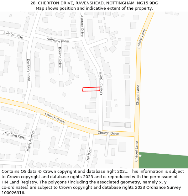 28, CHERITON DRIVE, RAVENSHEAD, NOTTINGHAM, NG15 9DG: Location map and indicative extent of plot