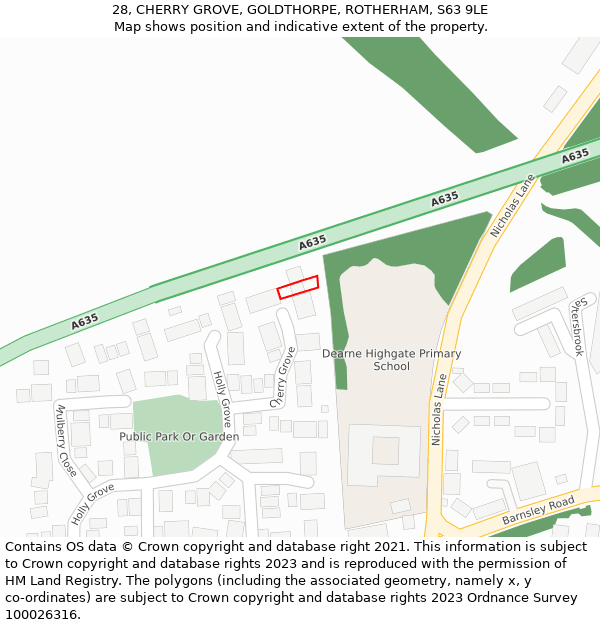 28, CHERRY GROVE, GOLDTHORPE, ROTHERHAM, S63 9LE: Location map and indicative extent of plot