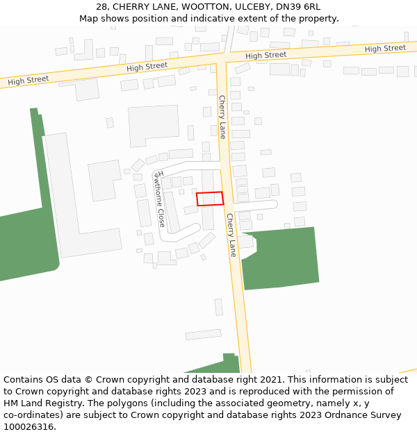 28, CHERRY LANE, WOOTTON, ULCEBY, DN39 6RL: Location map and indicative extent of plot
