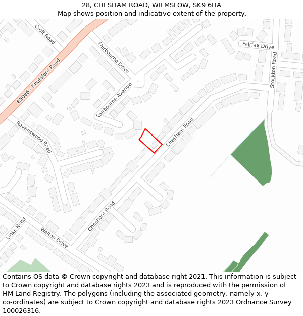 28, CHESHAM ROAD, WILMSLOW, SK9 6HA: Location map and indicative extent of plot
