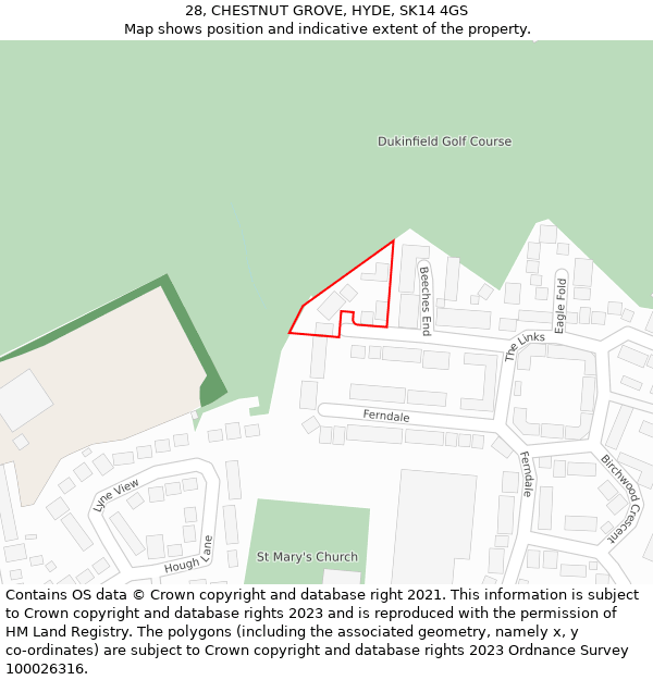 28, CHESTNUT GROVE, HYDE, SK14 4GS: Location map and indicative extent of plot